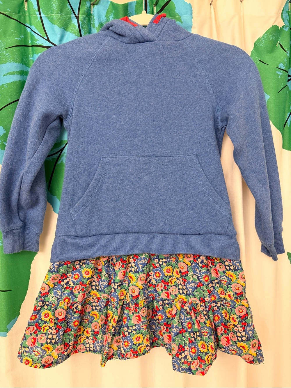 Boden Blue Hoodie Dress with Floral Skirt